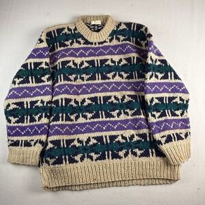 Vintage Rey Wear Hand Knit 100% Wool Sweater Made in Ecuador